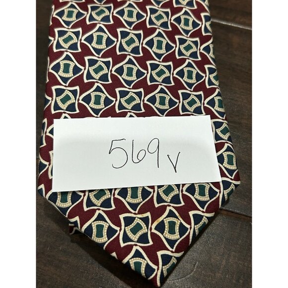 Brooks Brothers Mens Silk Tie With Geometric Pattern Red Blue Design Made In USA - Picture 6 of 7